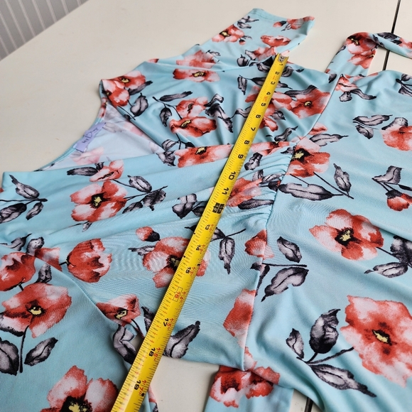 My Bump Pink Blue Floral Stretch Maternity Dress Short Sleeve Tie Back Large - Picture 9 of 12